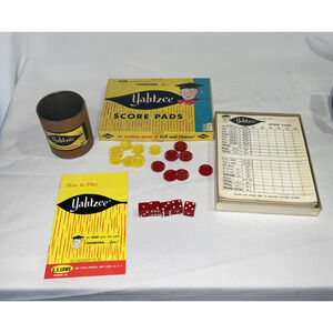 Vintage Yahtzee Score Pads Tokens Can And Instructions-Good Condition